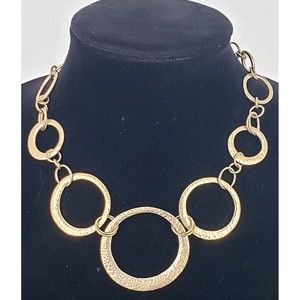 Lauren Ralph Lauren RLL Matte Gold Tone Hammered Circle Link Toggle Necklace